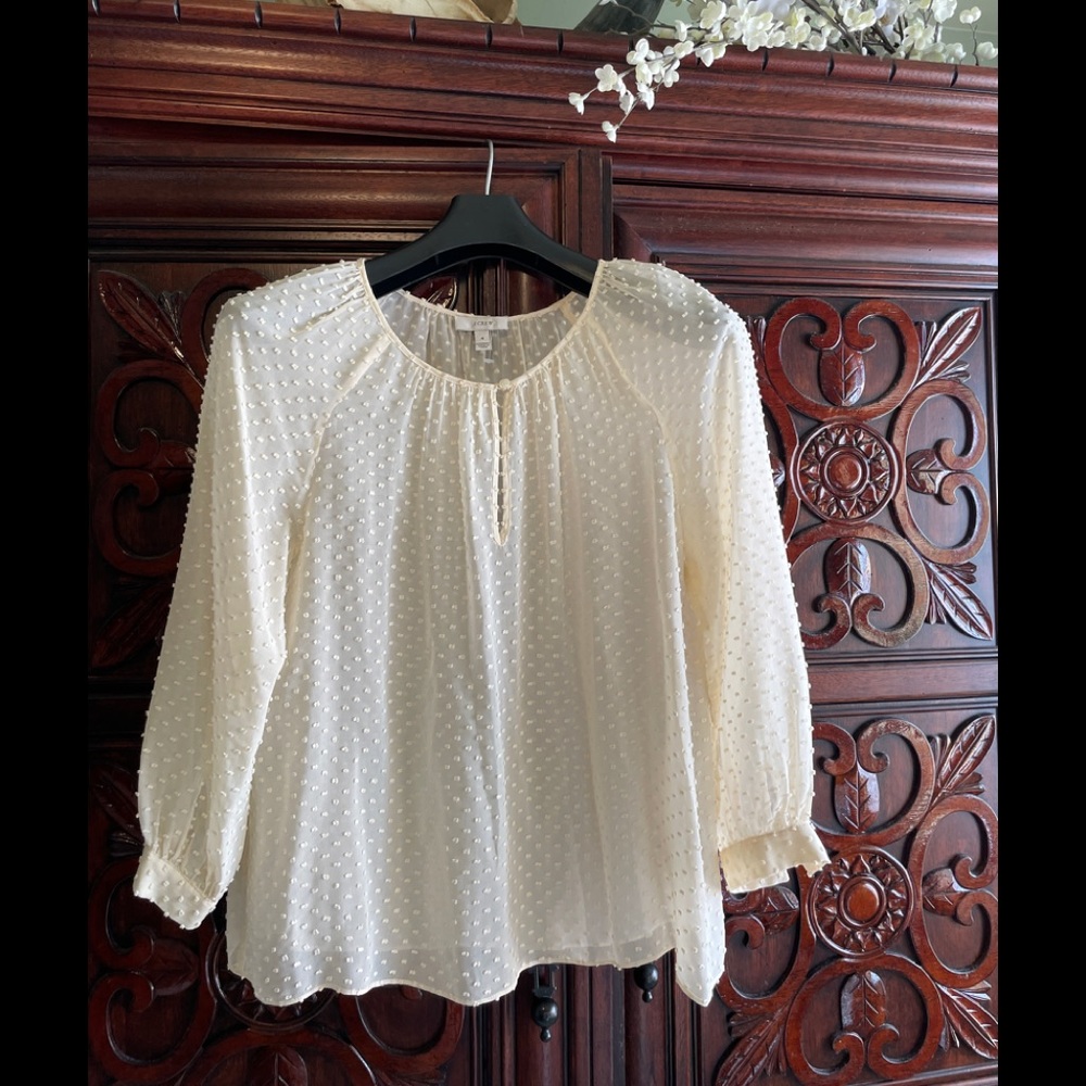 J Crew dotted cream blouse
